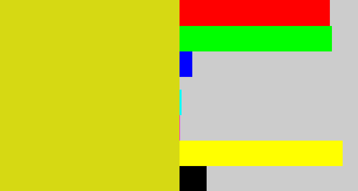Hex color #d6d913 - piss yellow