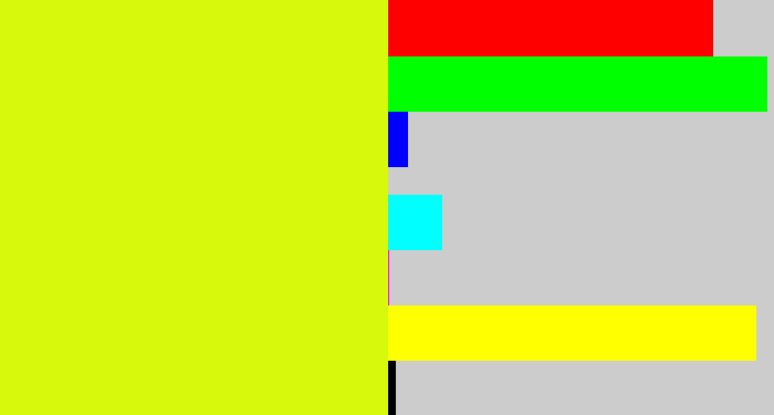 Hex color #d6f90c - neon yellow