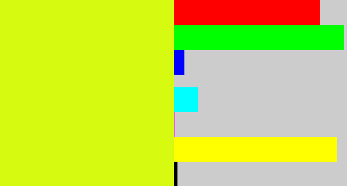 Hex color #d6fa10 - neon yellow