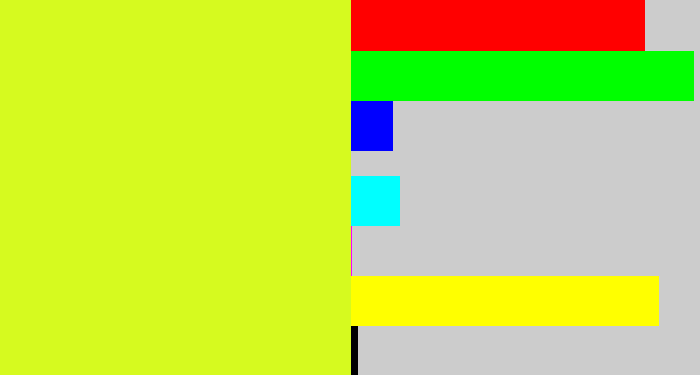 Hex color #d6fa1f - lime yellow