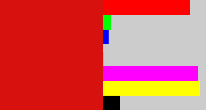 Hex color #d7110d - red