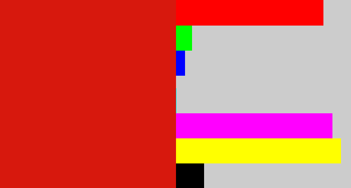 Hex color #d7180d - red