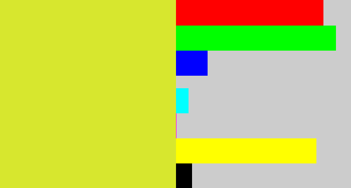 Hex color #d7e72e - sickly yellow