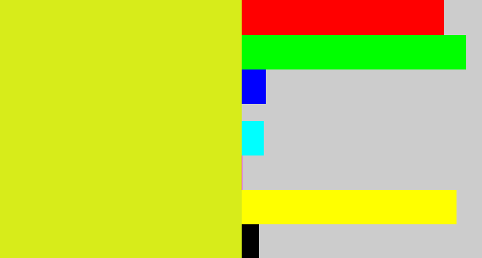 Hex color #d7ec1a - sickly yellow