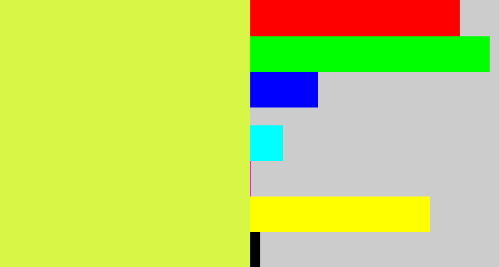 Hex color #d7f646 - yellow/green