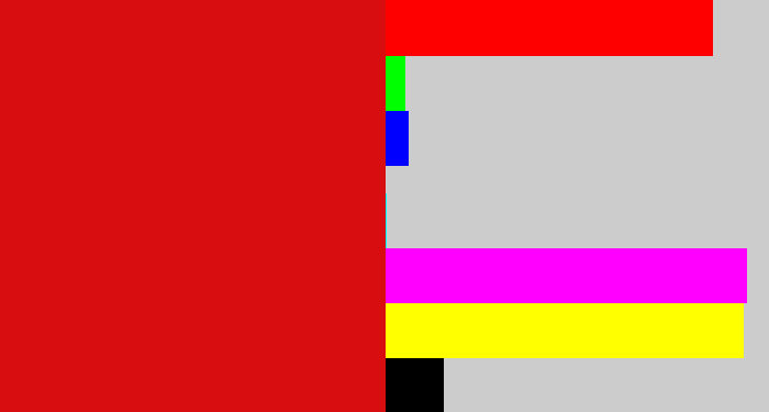 Hex color #d80d0f - red