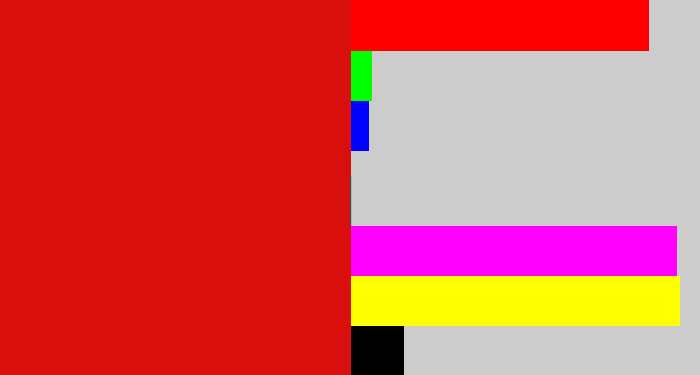 Hex color #d80f0d - red