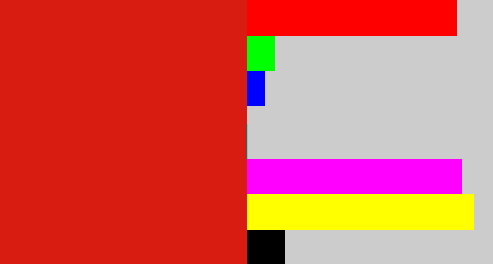 Hex color #d81c12 - tomato red