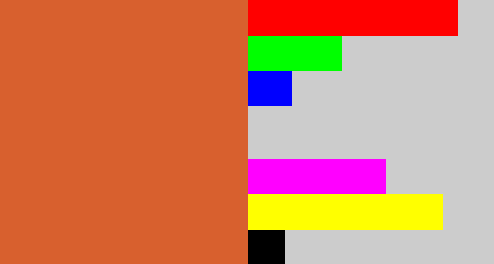 Hex color #d8602e - terra cotta