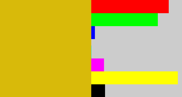 Hex color #d8ba0a - dark yellow