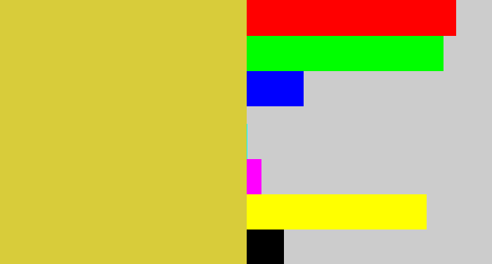 Hex color #d8cc3a - sickly yellow