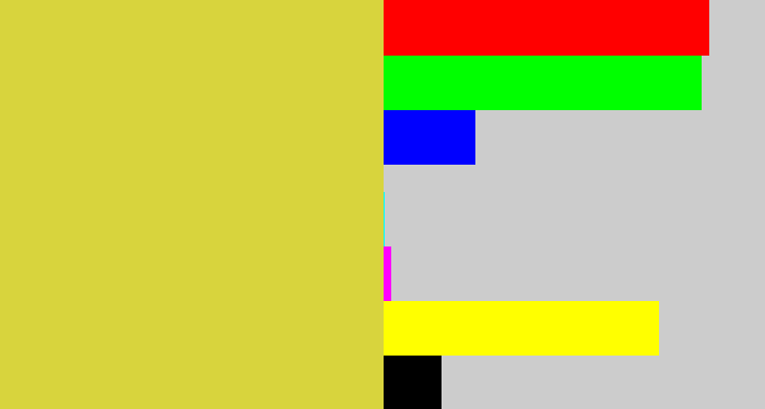 Hex color #d8d43d - sickly yellow