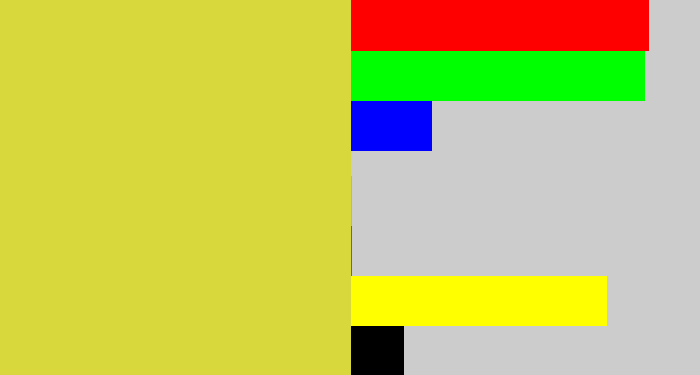 Hex color #d8d73b - sickly yellow
