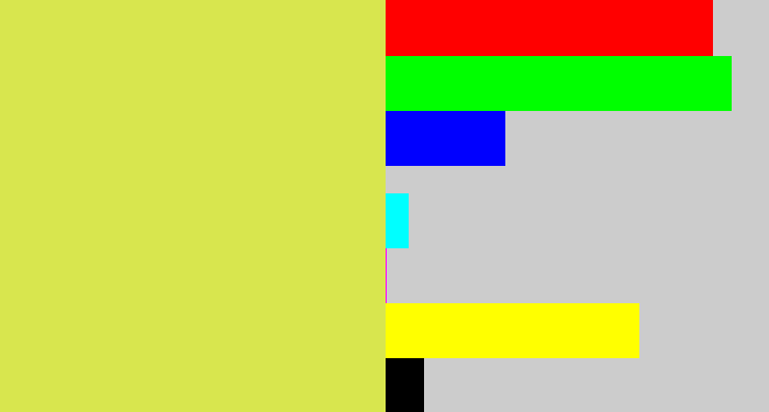 Hex color #d8e64e - dull yellow