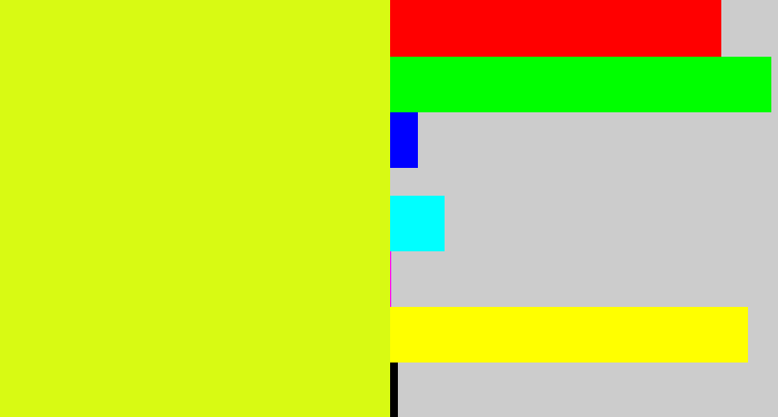 Hex color #d8fa13 - lime yellow