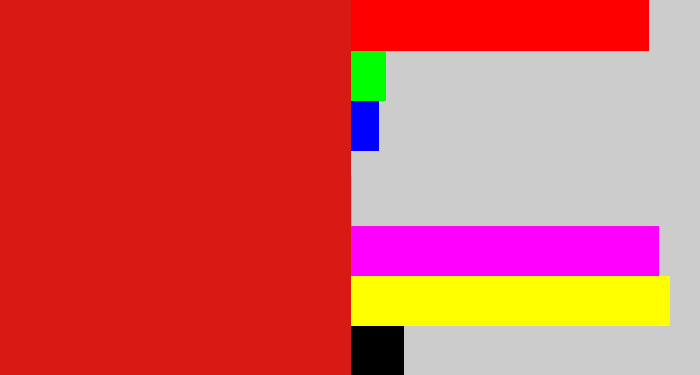 Hex color #d91a14 - tomato red