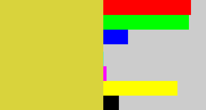 Hex color #d9d33c - sickly yellow