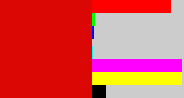 Hex color #da0704 - red