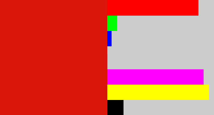 Hex color #da160a - red