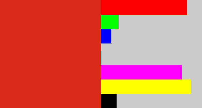 Hex color #da2b19 - vermillion