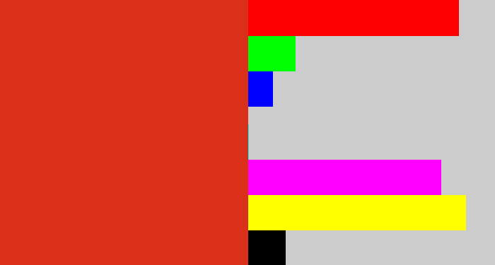 Hex color #da301a - tomato