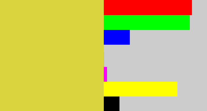 Hex color #dad43f - sickly yellow