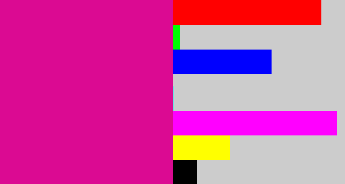 Hex color #db0a92 - electric pink