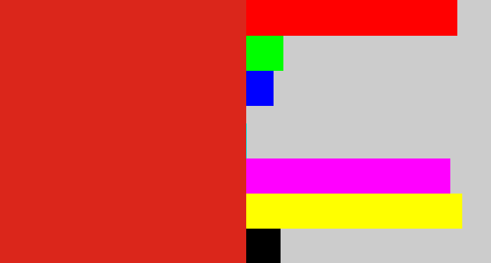 Hex color #db261b - vermillion