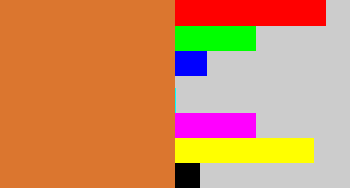 Hex color #db762f - brownish orange