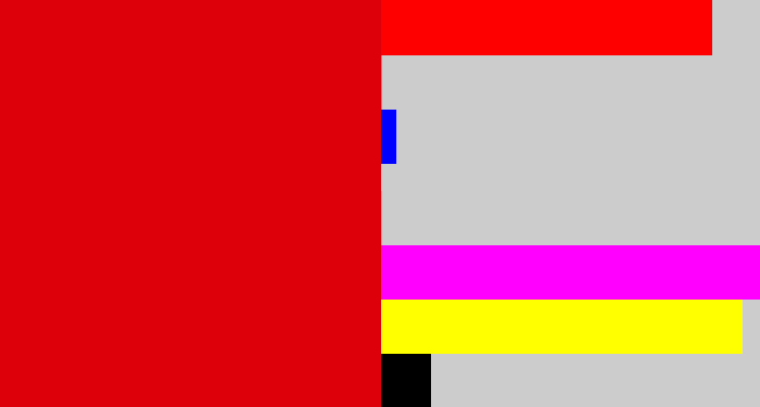 Hex color #dd000a - red