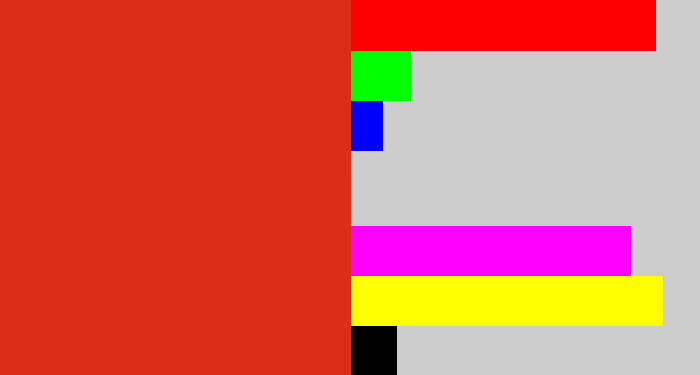 Hex color #dd2c18 - vermillion