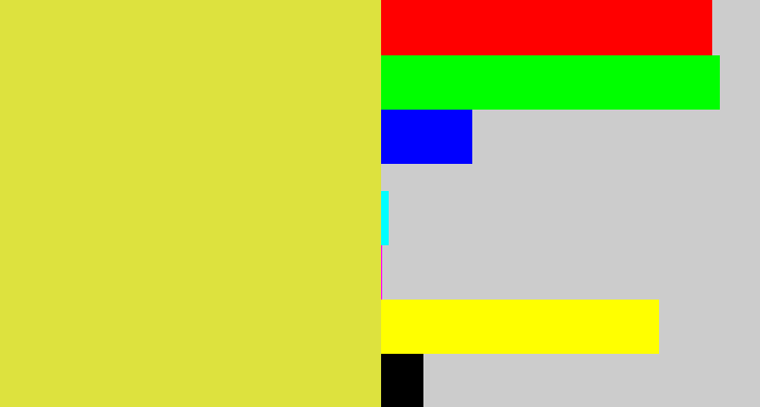 Hex color #dde23e - sickly yellow