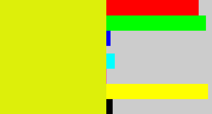 Hex color #ddef0a - neon yellow