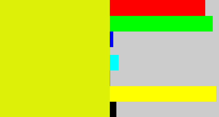 Hex color #ddf008 - neon yellow