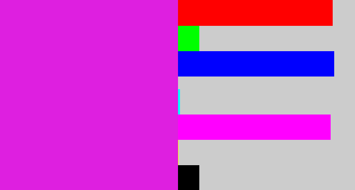 Hex color #de1fe0 - purple/pink
