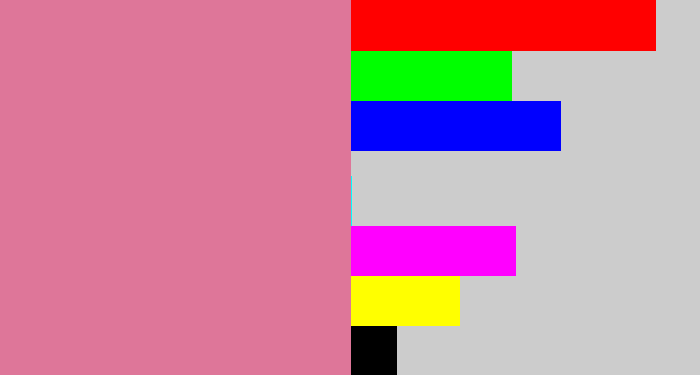Hex color #de7699 - muted pink