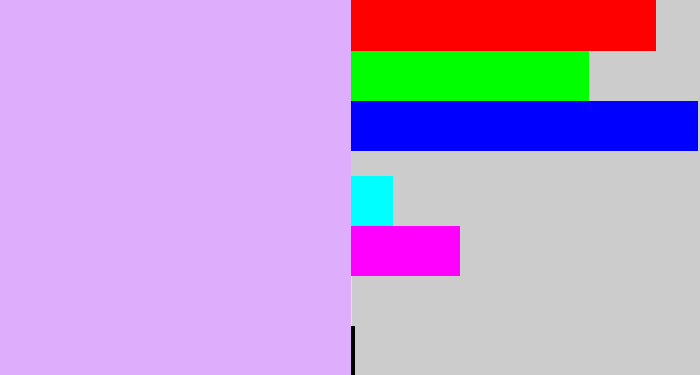 Hex color #deaefc - light violet