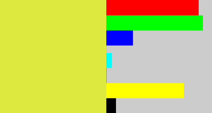 Hex color #dee93f - off yellow