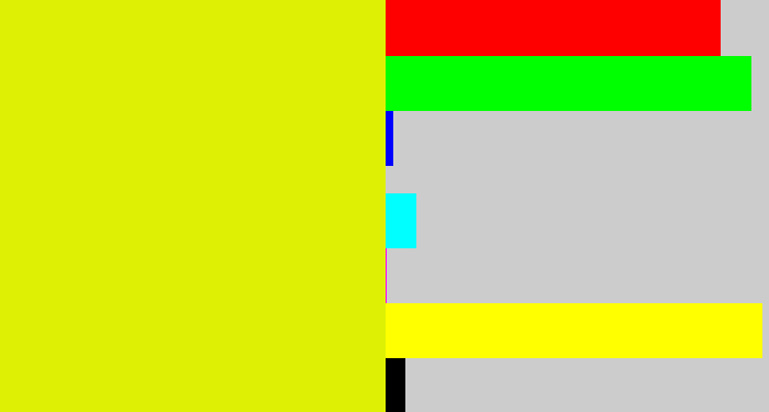 Hex color #def105 - neon yellow