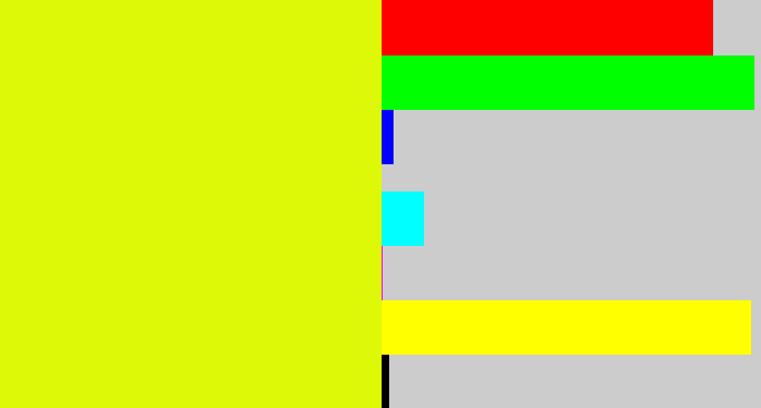 Hex color #def907 - neon yellow
