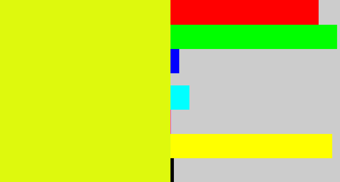 Hex color #def90d - neon yellow