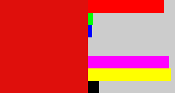 Hex color #df0f0c - red