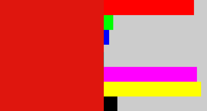 Hex color #df160e - red