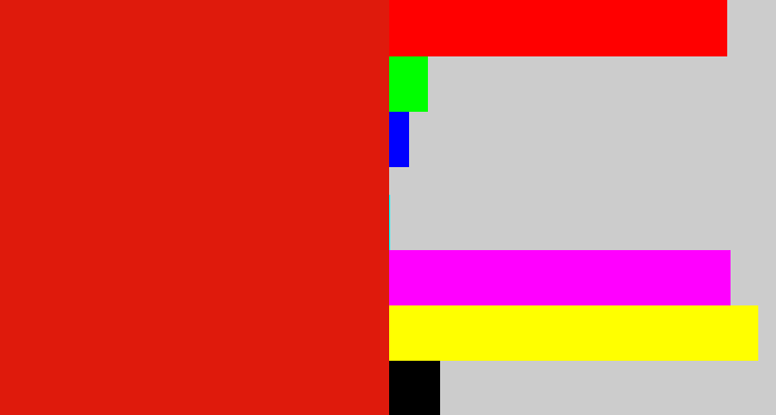 Hex color #df1a0c - tomato red