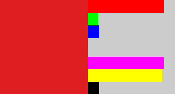 Hex color #df1e21 - vermillion