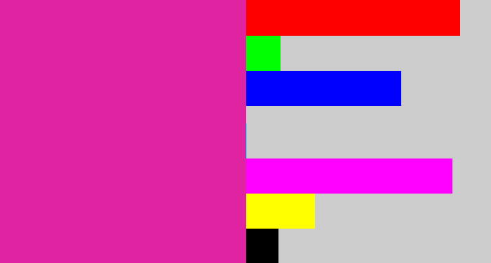 Hex color #df23a1 - purpley pink