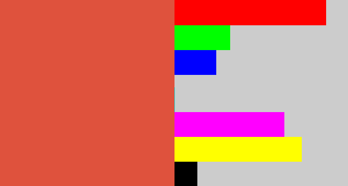 Hex color #df523d - pale red