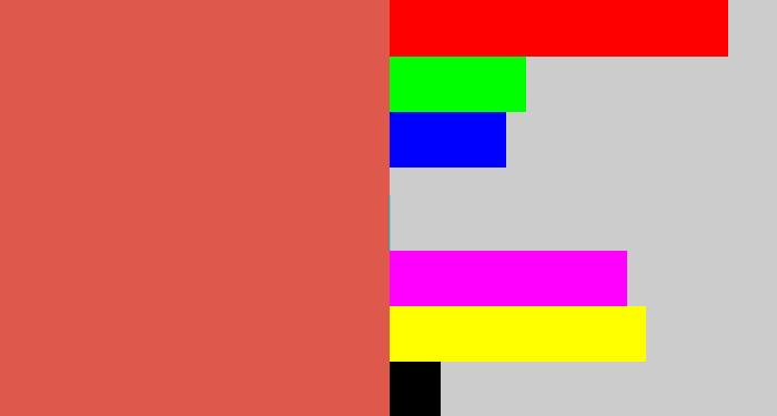 Hex color #df584c - pale red