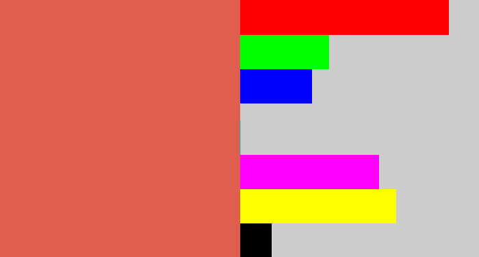 Hex color #df5e4d - pastel red