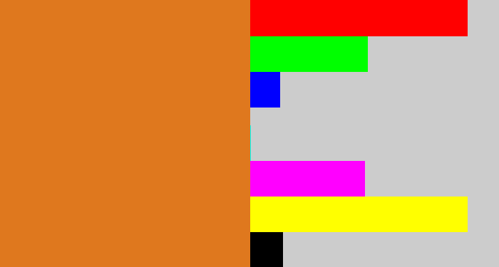 Hex color #df781e - brownish orange